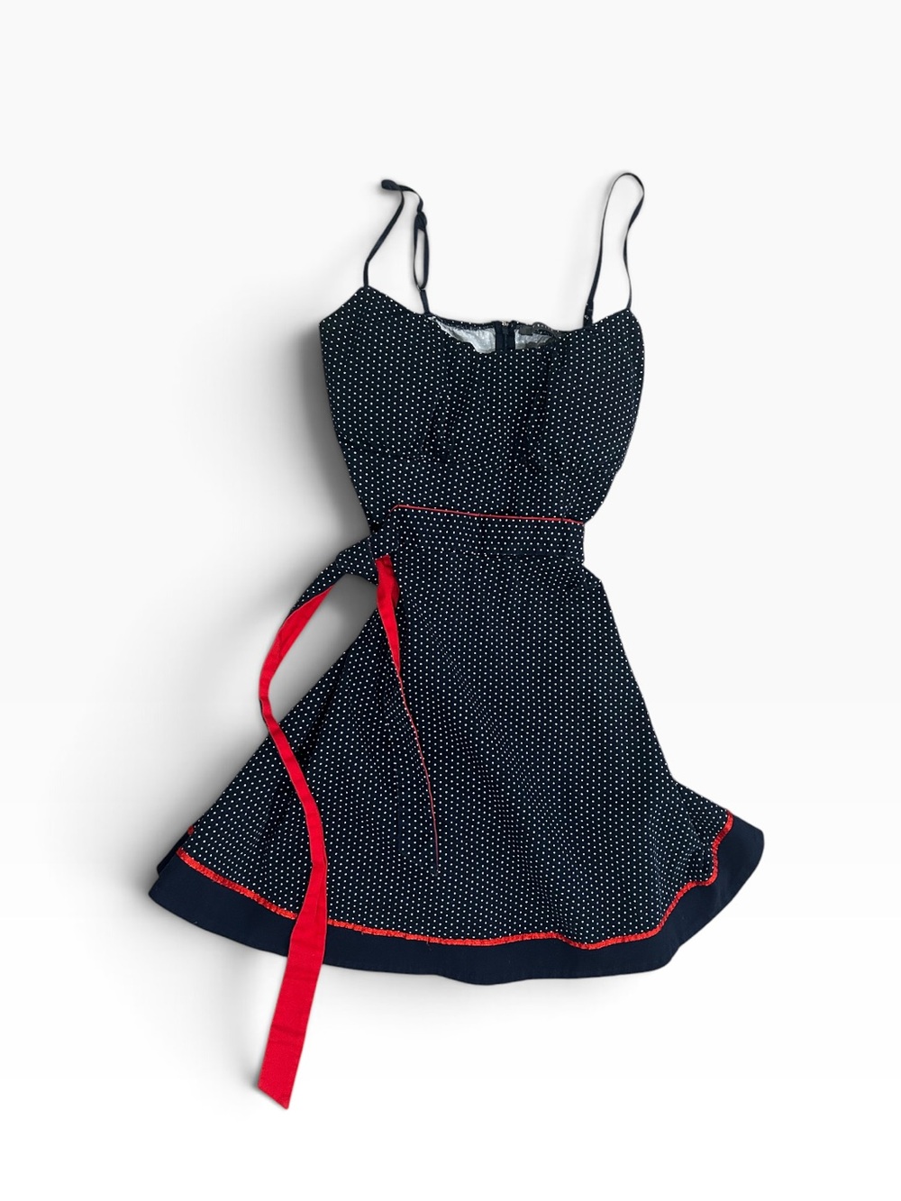 Suzy Shier Vintage Polka Dot Mini Flare Waist Tie Dress Size M